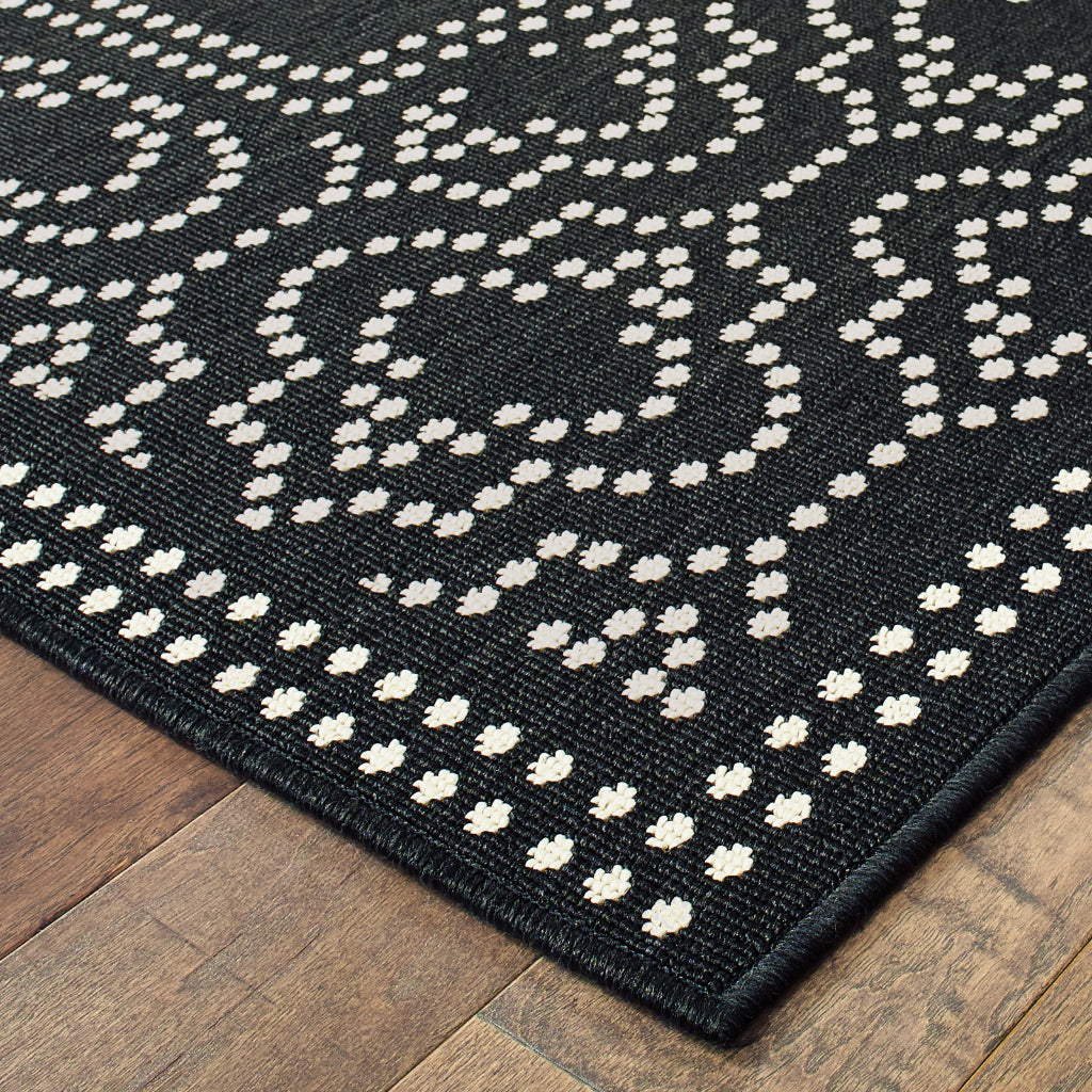 Oriental Weavers Marina 1247K Black/Ivory Rectangle Indoor / Outdoor Runner - Stain Resistant Machine Made Entryway & Hallway Runner with Border Pattern-