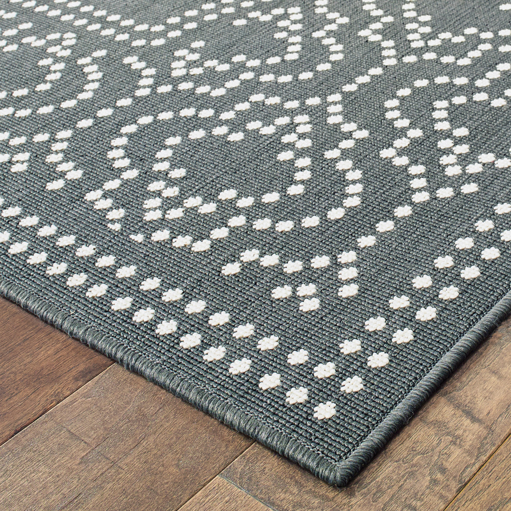 Oriental Weavers Marina 1247X Grey/Ivory Rectangle Indoor / Outdoor Runner - Stain Resistant Machine Made Entryway & Hallway Runner with Border Pattern-