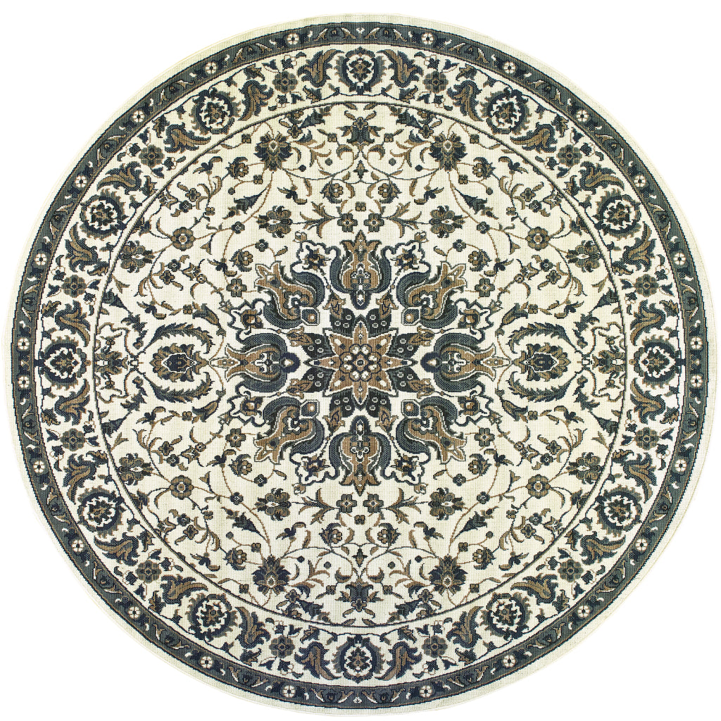 Oriental Weavers Marina 1248W Ivory/Navy Round Indoor / Outdoor Area Rug - Stain Resistant Machine Made Rug for Dining & Living Spaces-