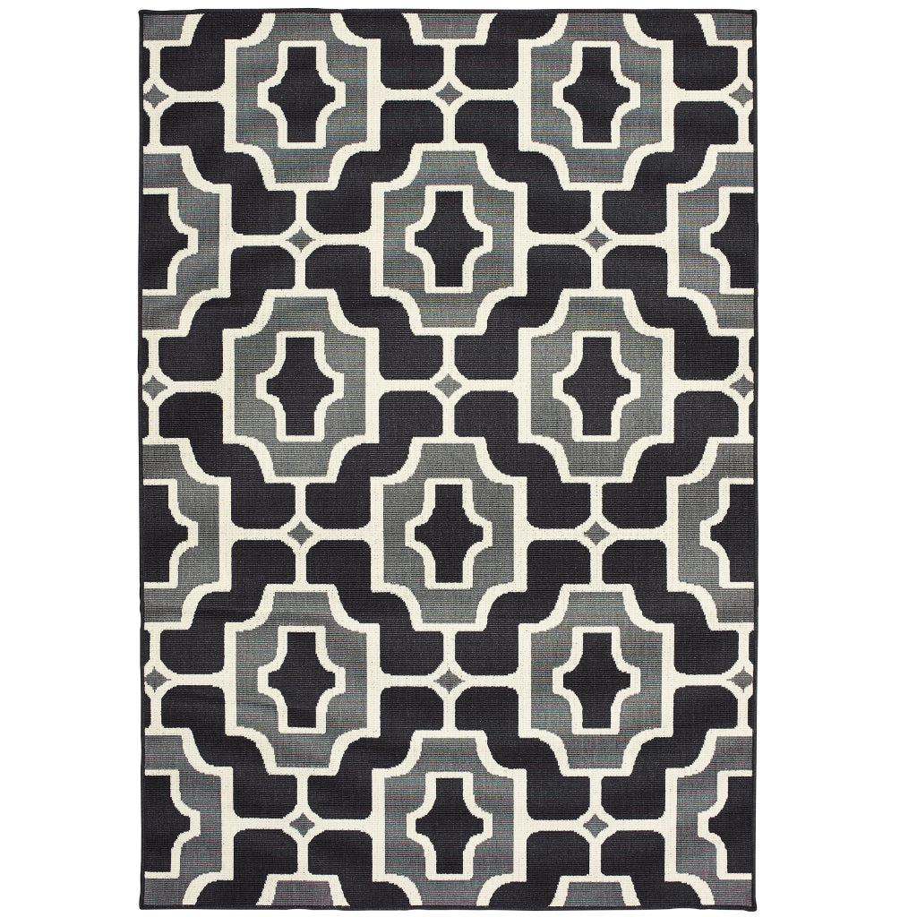 Oriental Weavers Marina 1491Z Black/Grey Rectangle Indoor / Outdoor Area Rug - Stain Resistant Machine Made Patio Rug with Geometric Pattern-