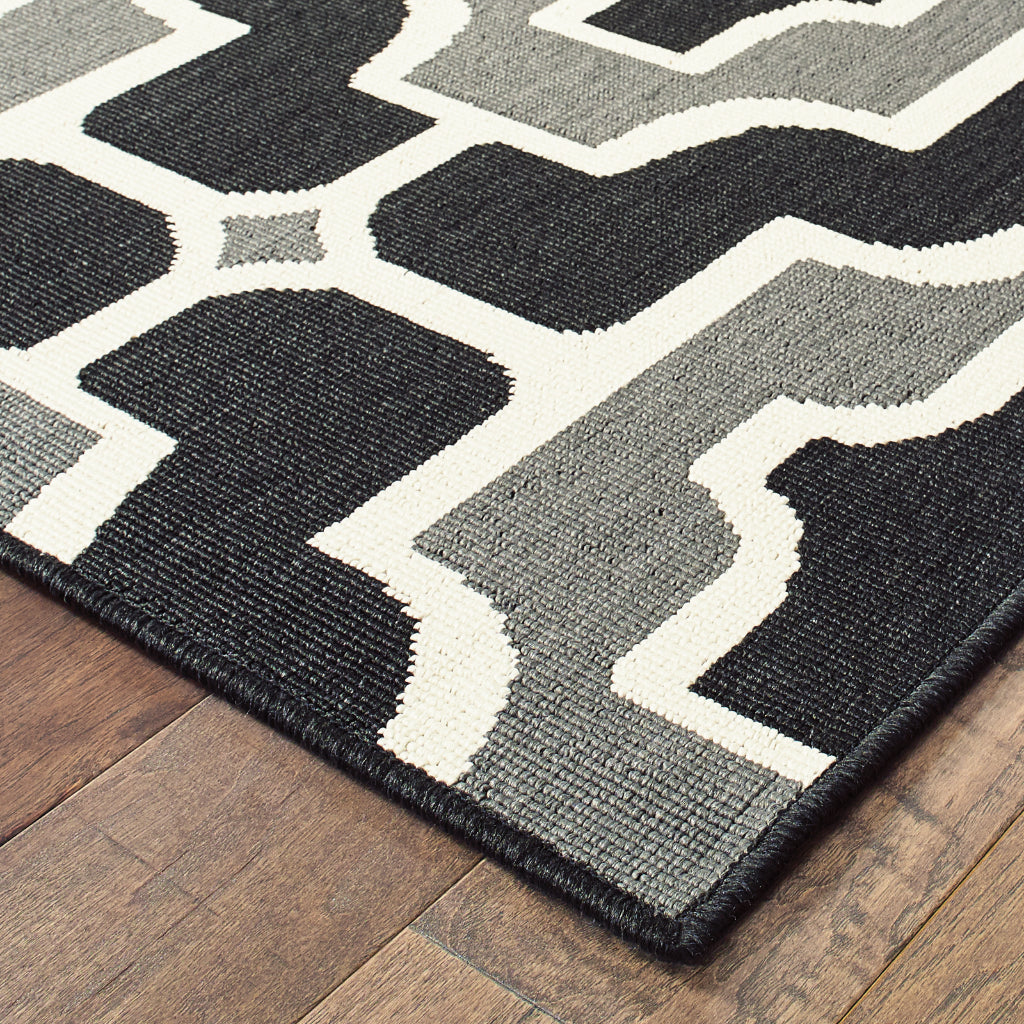 Oriental Weavers Marina 1491Z Black/Grey Rectangle Indoor / Outdoor Runner - Stain Resistant Machine Made Entryway & Hallway Runner with Geometric Pattern-