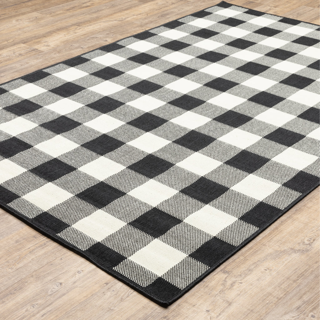 Oriental Weavers Marina 1932K Black/Ivory Rectangle Indoor / Outdoor Area Rug - Stain Resistant Machine Made Patio Rug with Geometric Pattern-