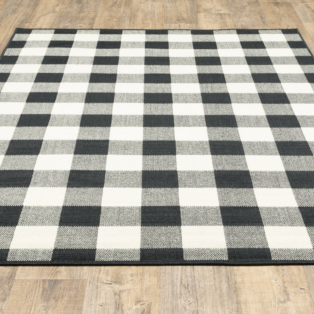 Oriental Weavers Marina 1932K Black/Ivory Rectangle Indoor / Outdoor Area Rug - Stain Resistant Machine Made Patio Rug with Geometric Pattern-