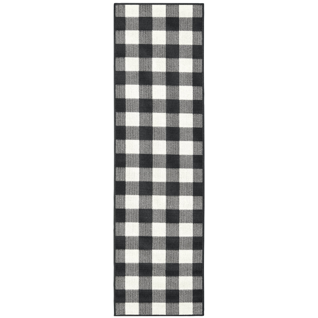 Oriental Weavers Marina 1932K Black/Ivory Rectangle Indoor / Outdoor Runner - Stain Resistant Machine Made Entryway & Hallway Runner with Geometric Pattern-