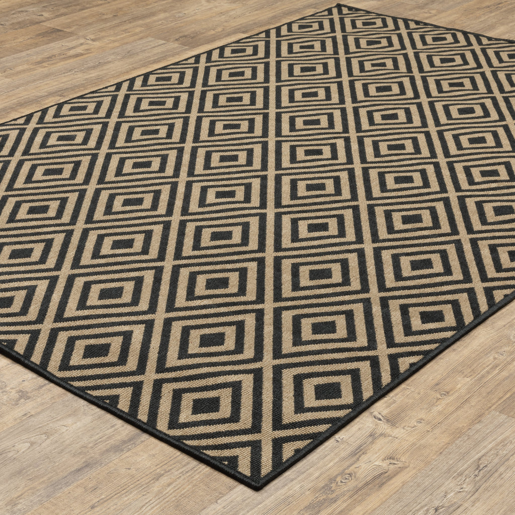Oriental Weavers Marina 2335K Black/Tan Rectangle Indoor / Outdoor Area Rug - Stain Resistant Machine Made Patio Rug with Geometric Pattern-