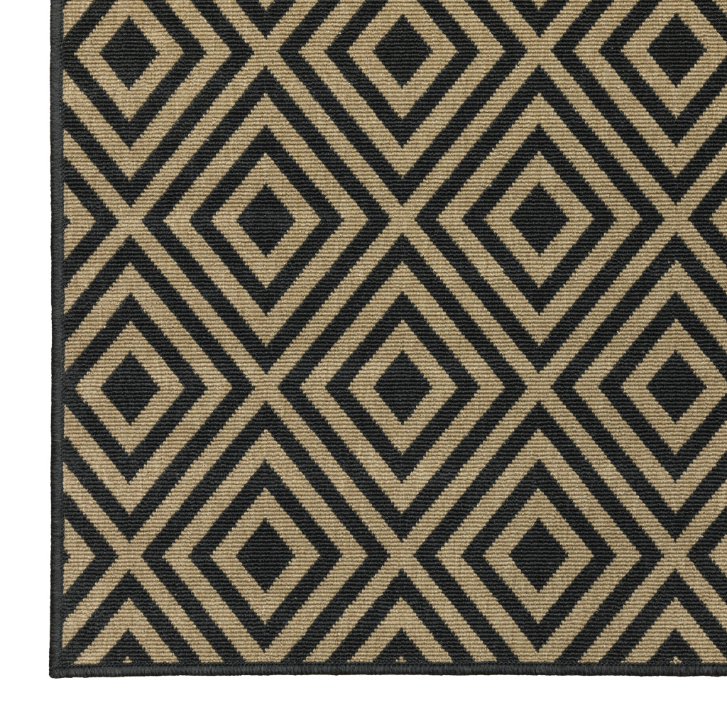 Oriental Weavers Marina 2335K Black/Tan Rectangle Indoor / Outdoor Runner - Stain Resistant Machine Made Entryway & Hallway Runner with Geometric Pattern-