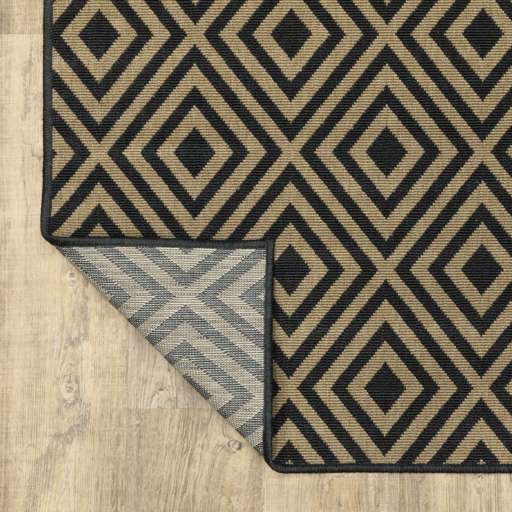 Oriental Weavers Marina 2335K Black/Tan Rectangle Indoor / Outdoor Runner - Stain Resistant Machine Made Entryway & Hallway Runner with Geometric Pattern-