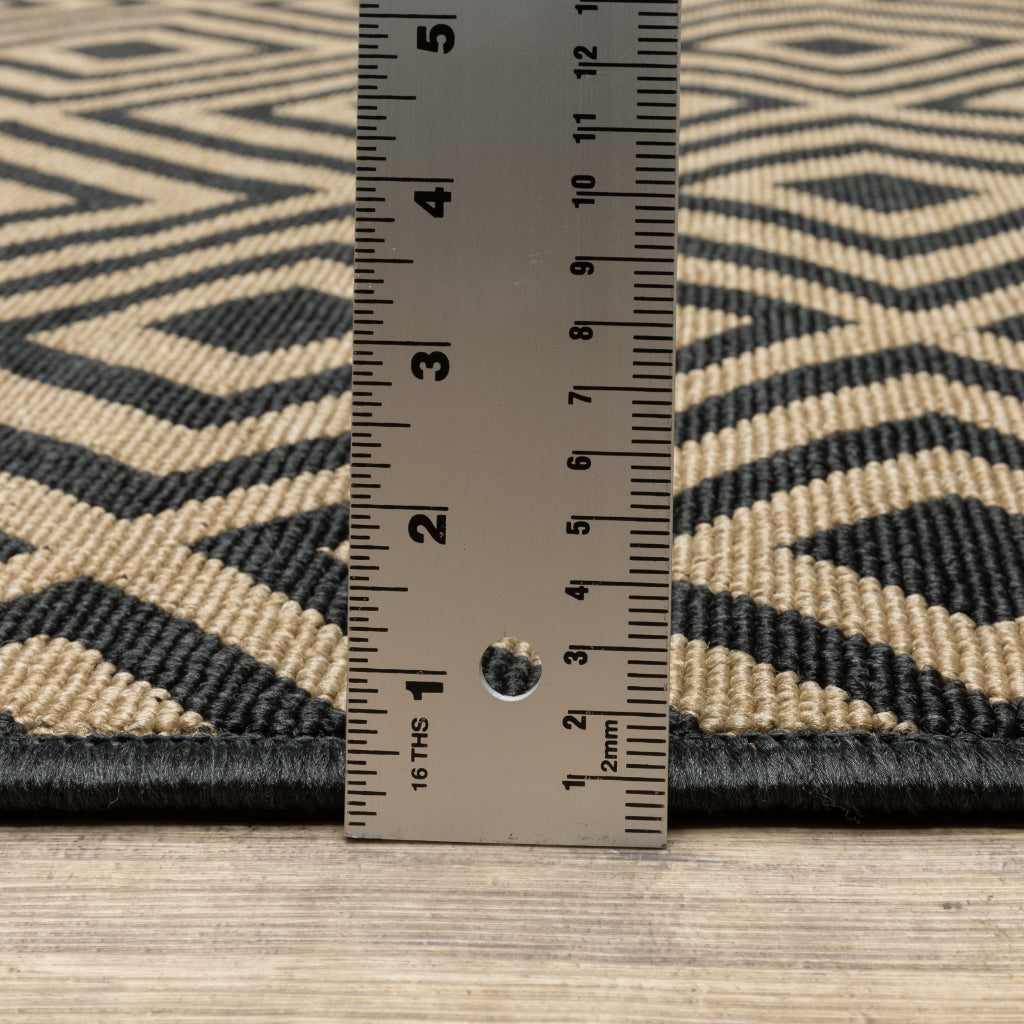 Oriental Weavers Marina 2335K Black/Tan Rectangle Indoor / Outdoor Runner - Stain Resistant Machine Made Entryway & Hallway Runner with Geometric Pattern-