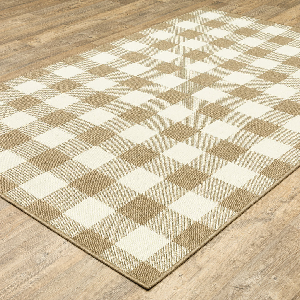 Oriental Weavers Marina 2598I Tan/Ivory Rectangle Indoor / Outdoor Area Rug - Stain Resistant Machine Made Patio Rug with Geometric Pattern-