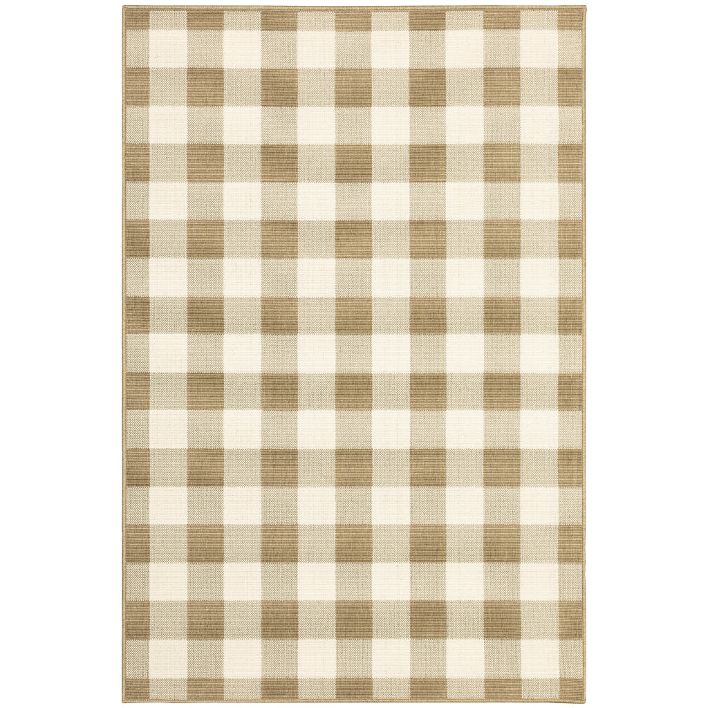 Oriental Weavers Marina 2598I Tan/Ivory Rectangle Indoor / Outdoor Area Rug - Stain Resistant Machine Made Patio Rug with Geometric Pattern-