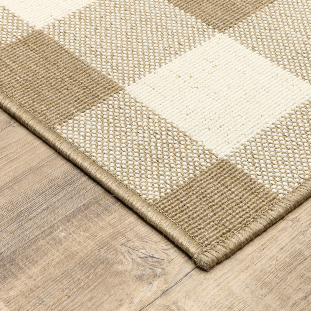 Oriental Weavers Marina 2598I Tan/Ivory Rectangle Indoor / Outdoor Runner - Stain Resistant Machine Made Entryway & Hallway Runner with Geometric Pattern-