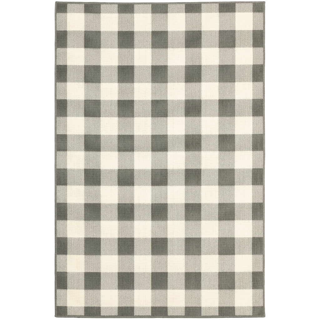 Oriental Weavers Marina 2598W Grey/Ivory Rectangle Indoor / Outdoor Area Rug - Stain Resistant Machine Made Patio Rug with Geometric Pattern-