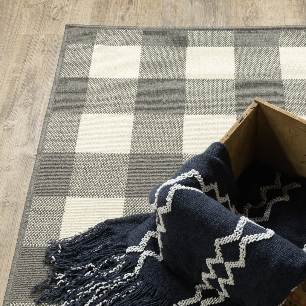 Oriental Weavers Marina 2598W Grey/Ivory Rectangle Indoor / Outdoor Runner - Stain Resistant Machine Made Entryway & Hallway Runner with Geometric Pattern-