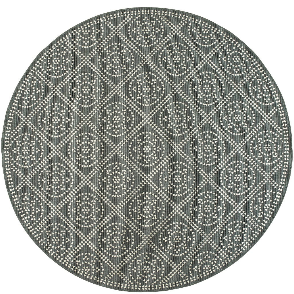 Oriental Weavers Marina 3969L Grey/Ivory Round Indoor / Outdoor Area Rug - Stain Resistant Machine Made Rug for Dining & Living Spaces-