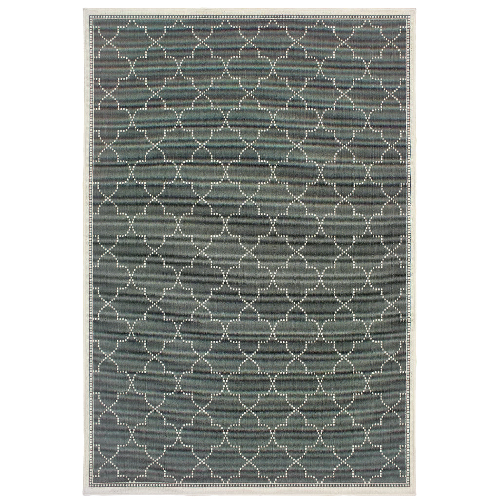 Oriental Weavers Marina 6025L Grey/Ivory Rectangle Indoor / Outdoor Area Rug - Stain Resistant Machine Made Patio Rug with Geometric Pattern-