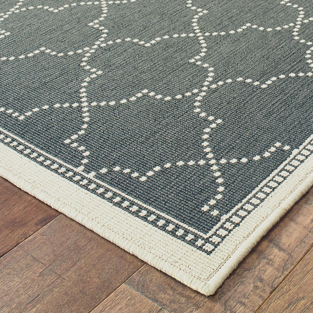 Oriental Weavers Marina 6025L Grey/Ivory Rectangle Indoor / Outdoor Runner - Stain Resistant Machine Made Entryway & Hallway Runner with Geometric Pattern-
