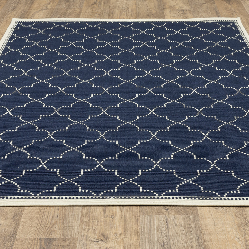 Oriental Weavers Marina 6025P Navy/Ivory Rectangle Indoor / Outdoor Area Rug - Stain Resistant Machine Made Patio Rug with Geometric Pattern-