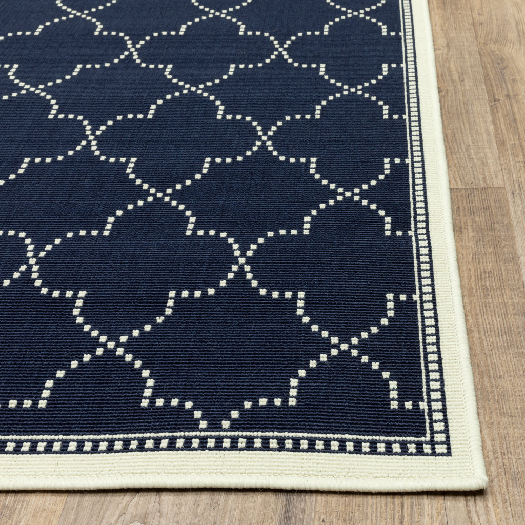 Oriental Weavers Marina 6025P Navy/Ivory Rectangle Indoor / Outdoor Area Rug - Stain Resistant Machine Made Patio Rug with Geometric Pattern-