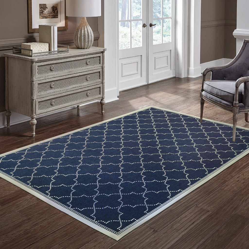 Oriental Weavers Marina 6025P Navy/Ivory Rectangle Indoor / Outdoor Area Rug - Stain Resistant Machine Made Patio Rug with Geometric Pattern-