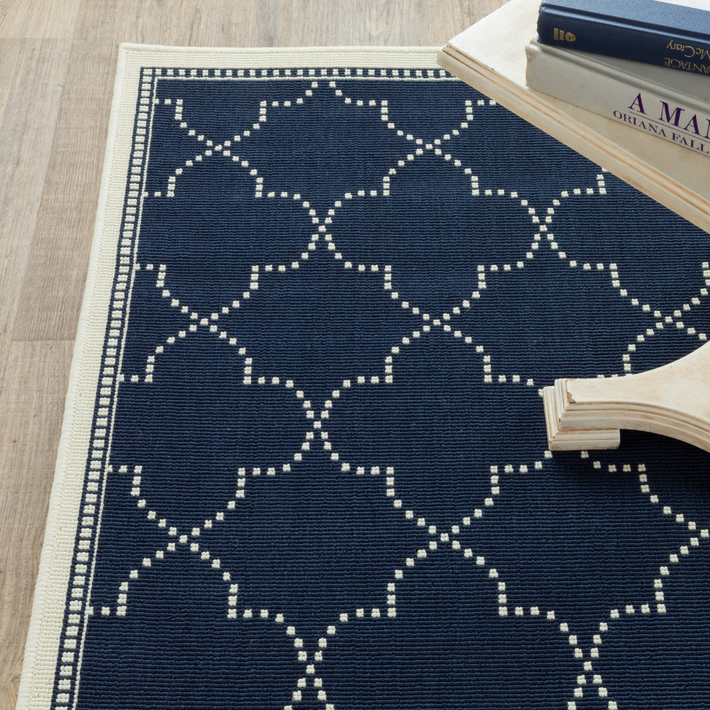 Oriental Weavers Marina 6025P Navy/Ivory Rectangle Indoor / Outdoor Runner - Stain Resistant Machine Made Entryway & Hallway Runner with Geometric Pattern-