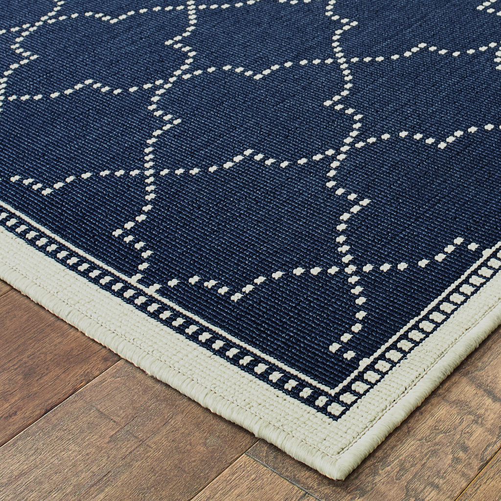 Oriental Weavers Marina 6025P Navy/Ivory Rectangle Indoor / Outdoor Runner - Stain Resistant Machine Made Entryway & Hallway Runner with Geometric Pattern-