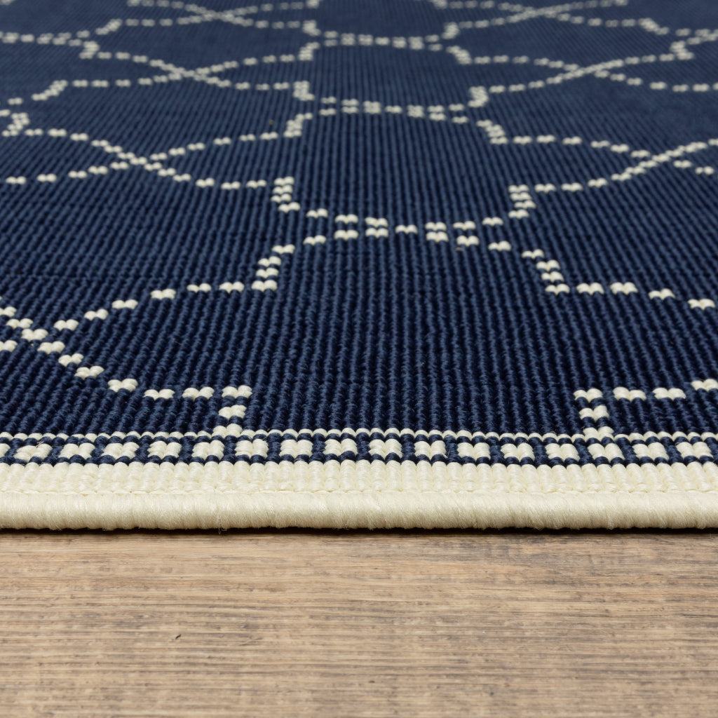 Oriental Weavers Marina 6025P Navy/Ivory Rectangle Indoor / Outdoor Runner - Stain Resistant Machine Made Entryway & Hallway Runner with Geometric Pattern-