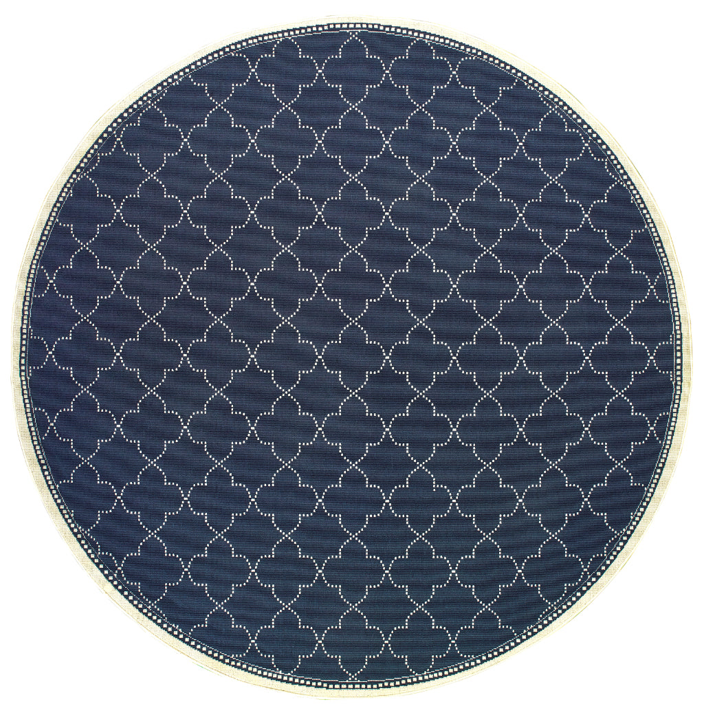 Oriental Weavers Marina 6025P Navy/Ivory Round Indoor / Outdoor Area Rug - Stain Resistant Machine Made Rug for Dining & Living Spaces-