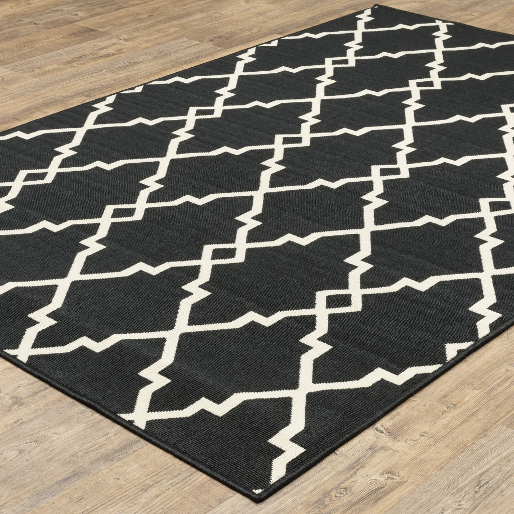Oriental Weavers Marina 7763K Black/Ivory Rectangle Indoor / Outdoor Area Rug - Stain Resistant Machine Made Patio Rug with Geometric Pattern-