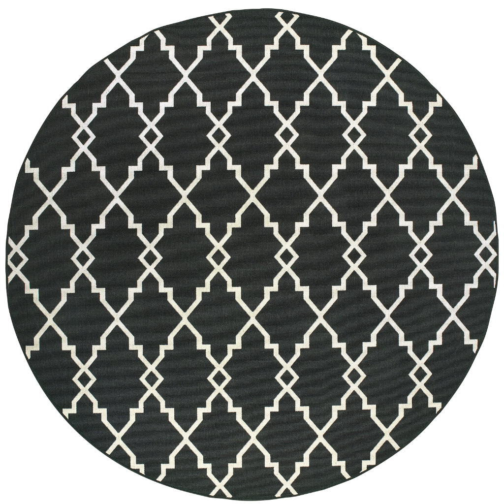Oriental Weavers Marina 7763K Black/Ivory Round Indoor / Outdoor Area Rug - Stain Resistant Machine Made Rug for Dining & Living Spaces-
