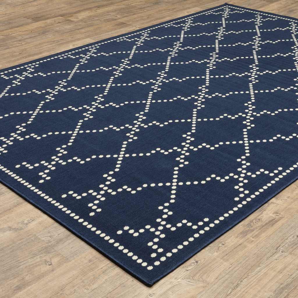 Oriental Weavers Marina 7765B Navy/Ivory Rectangle Indoor / Outdoor Area Rug - Stain Resistant Machine Made Patio Rug with Geometric Pattern-
