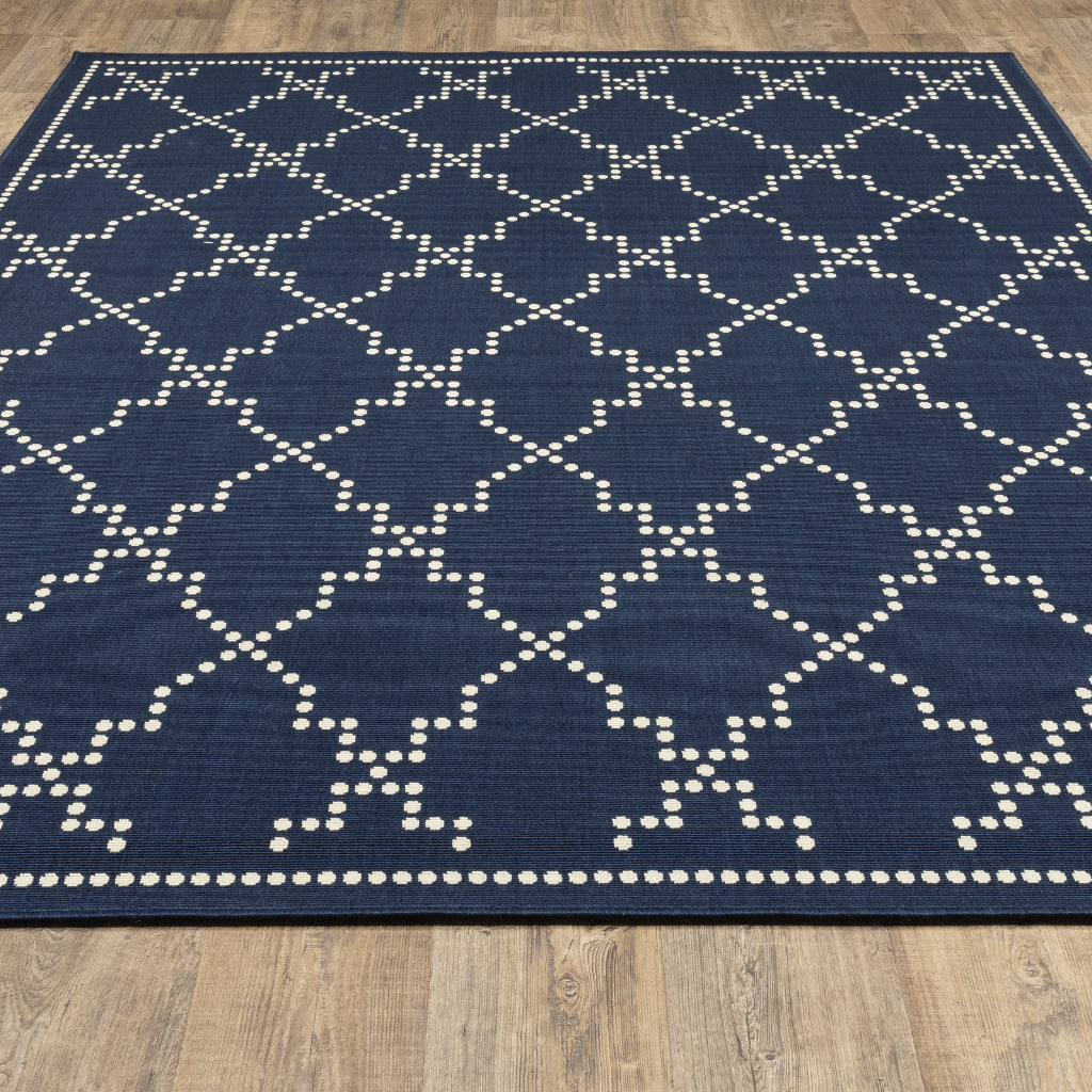 Oriental Weavers Marina 7765B Navy/Ivory Rectangle Indoor / Outdoor Area Rug - Stain Resistant Machine Made Patio Rug with Geometric Pattern-
