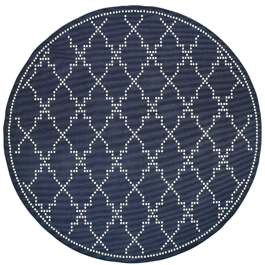 Oriental Weavers Marina 7765B Navy/Ivory Round Indoor / Outdoor Area Rug - Stain Resistant Machine Made Rug for Dining & Living Spaces-