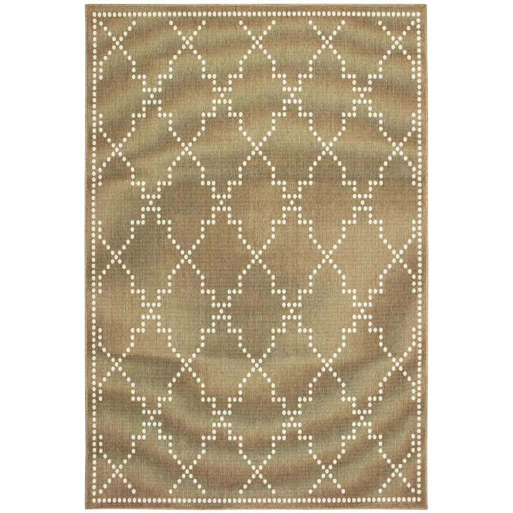 Oriental Weavers Marina 7765Y Tan/Ivory Rectangle Indoor / Outdoor Area Rug - Stain Resistant Machine Made Patio Rug with Geometric Pattern-