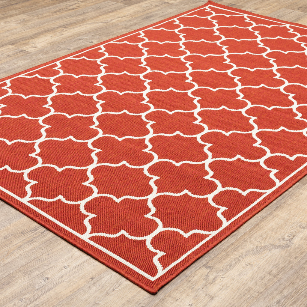 Oriental Weavers Meridian 1295R Red/Ivory Rectangle Indoor / Outdoor Area Rug - Trendy Stain Resistant Machine Made Patio Rug with Trellis Pattern-