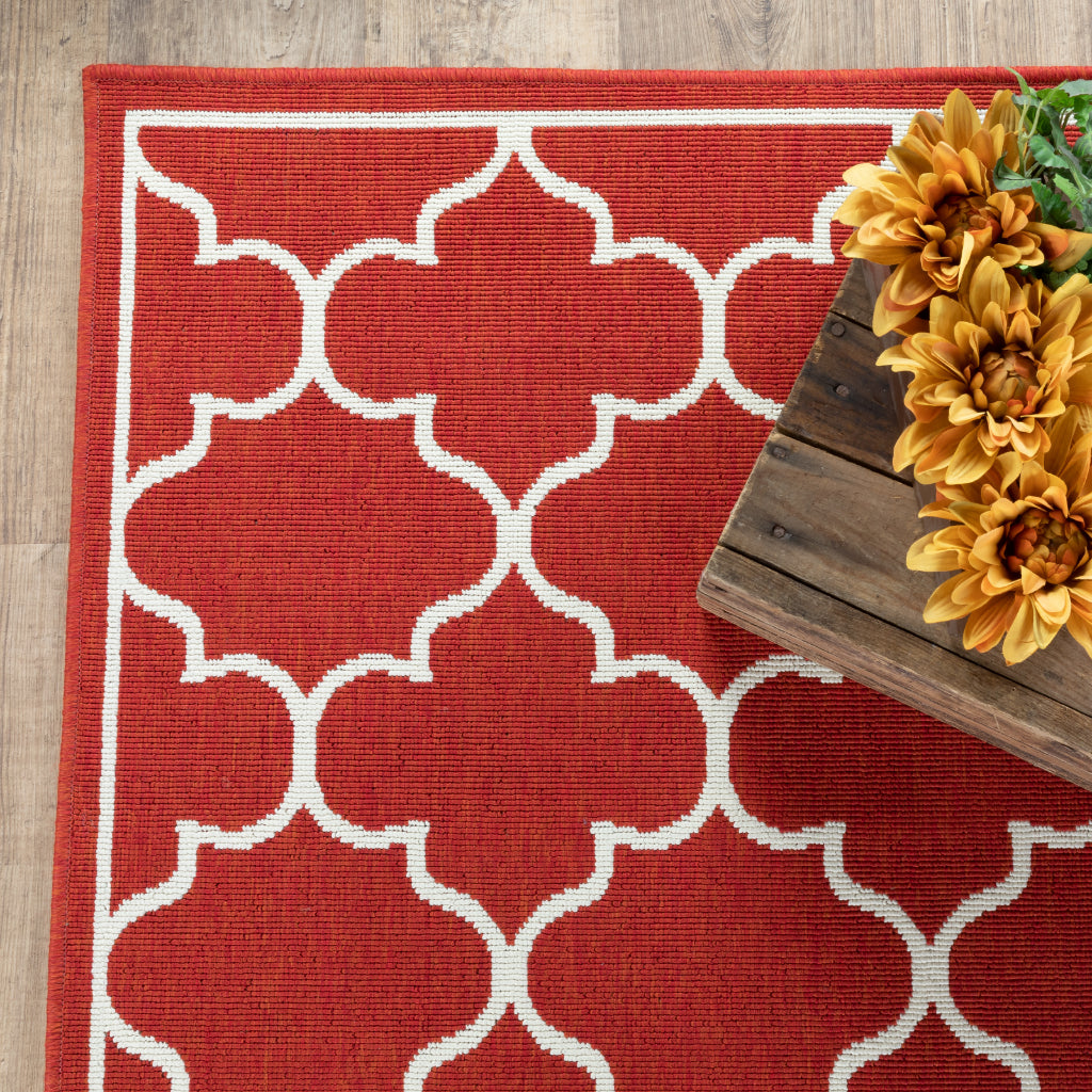 Oriental Weavers Meridian 1295R Red/Ivory Rectangle Indoor / Outdoor Runner - Trendy Stain Resistant Machine Made Entryway & Hallway Runner with Trellis Pattern-