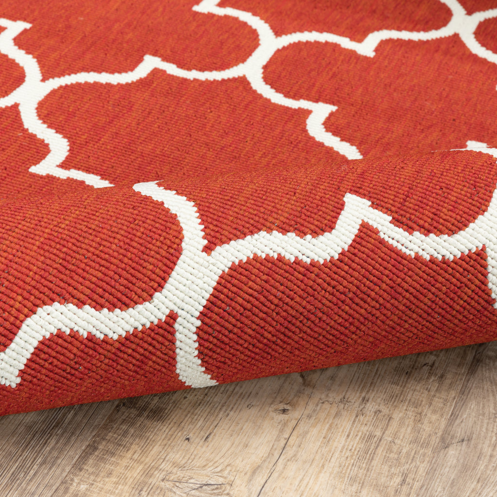 Oriental Weavers Meridian 1295R Red/Ivory Rectangle Indoor / Outdoor Runner - Trendy Stain Resistant Machine Made Entryway & Hallway Runner with Trellis Pattern-