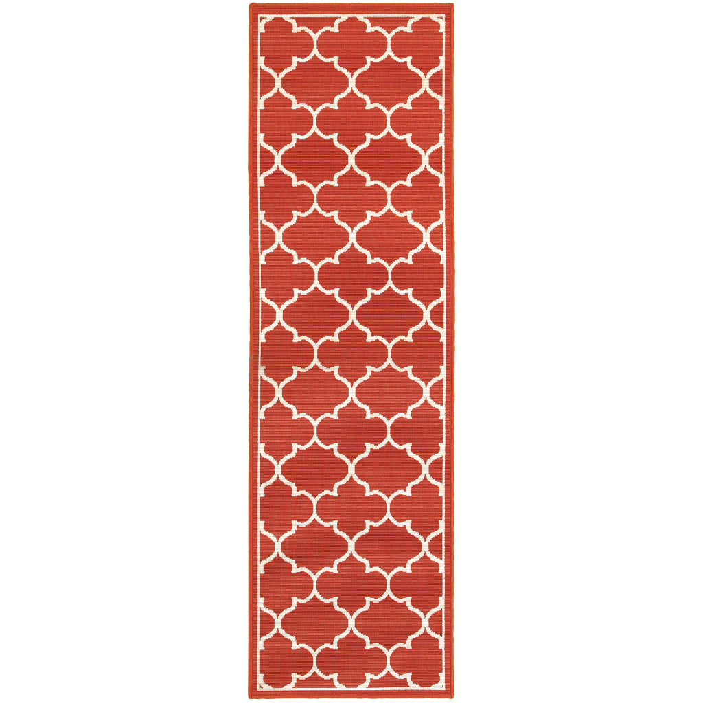 Oriental Weavers Meridian 1295R Red/Ivory Rectangle Indoor / Outdoor Runner - Trendy Stain Resistant Machine Made Entryway & Hallway Runner with Trellis Pattern-