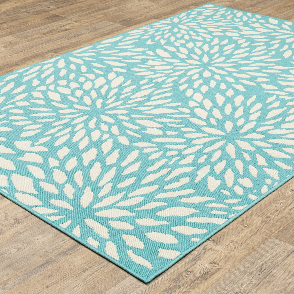 Oriental Weavers Meridian 1506L Blue/Ivory Rectangle Indoor / Outdoor Area Rug - Trendy Stain Resistant Machine Made Patio Rug with Floral Pattern-