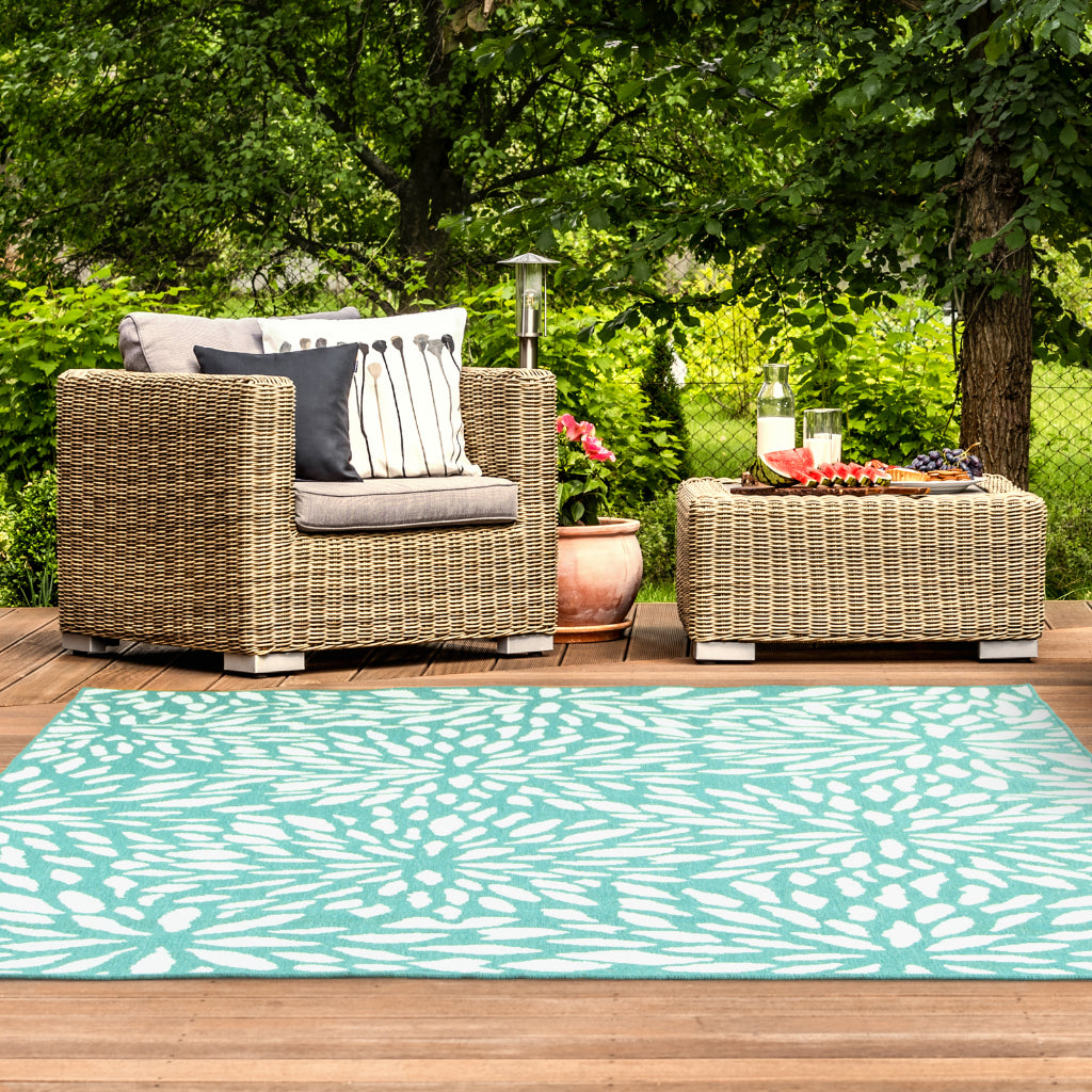 Oriental Weavers Meridian 1506L Blue/Ivory Rectangle Indoor / Outdoor Area Rug - Trendy Stain Resistant Machine Made Patio Rug with Floral Pattern-
