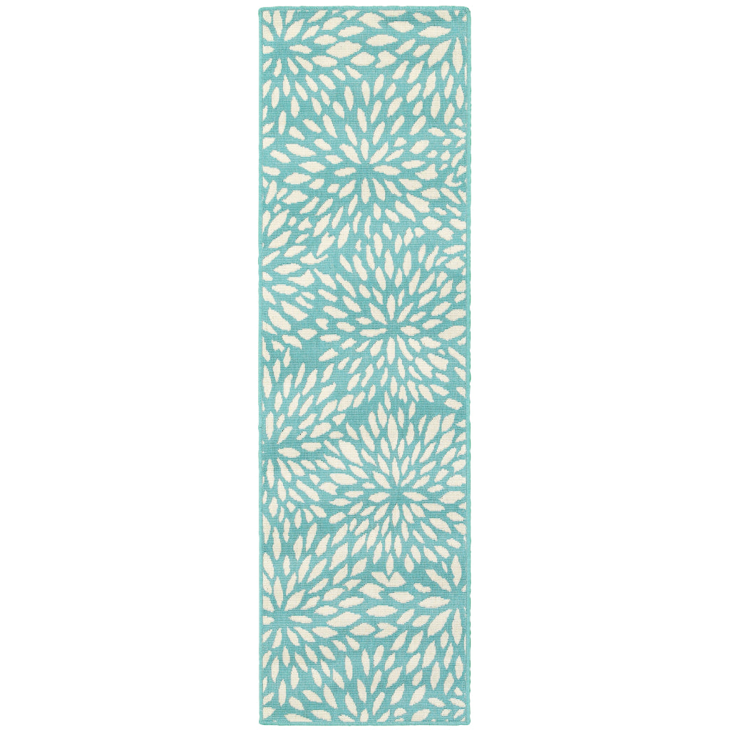 Oriental Weavers Meridian 1506L Blue/Ivory Rectangle Indoor / Outdoor Runner - Trendy Stain Resistant Machine Made Entryway & Hallway Runner with Floral Pattern-
