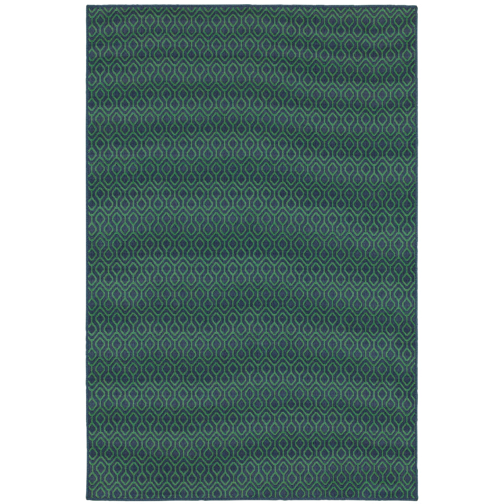 Oriental Weavers Meridian 1634Q Navy/Green Rectangle Indoor / Outdoor Area Rug - Trendy Stain Resistant Machine Made Patio Rug with Geometric Pattern-