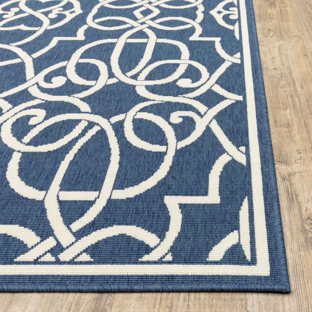 Oriental Weavers Meridian 2205B Navy/Ivory Rectangle Indoor / Outdoor Area Rug - Trendy Stain Resistant Machine Made Patio Rug with Trellis Pattern-