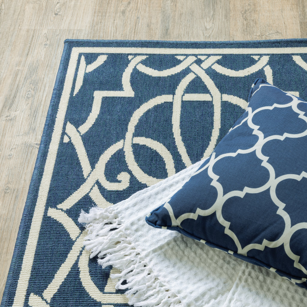 Oriental Weavers Meridian 2205B Navy/Ivory Rectangle Indoor / Outdoor Area Rug - Trendy Stain Resistant Machine Made Patio Rug with Trellis Pattern-