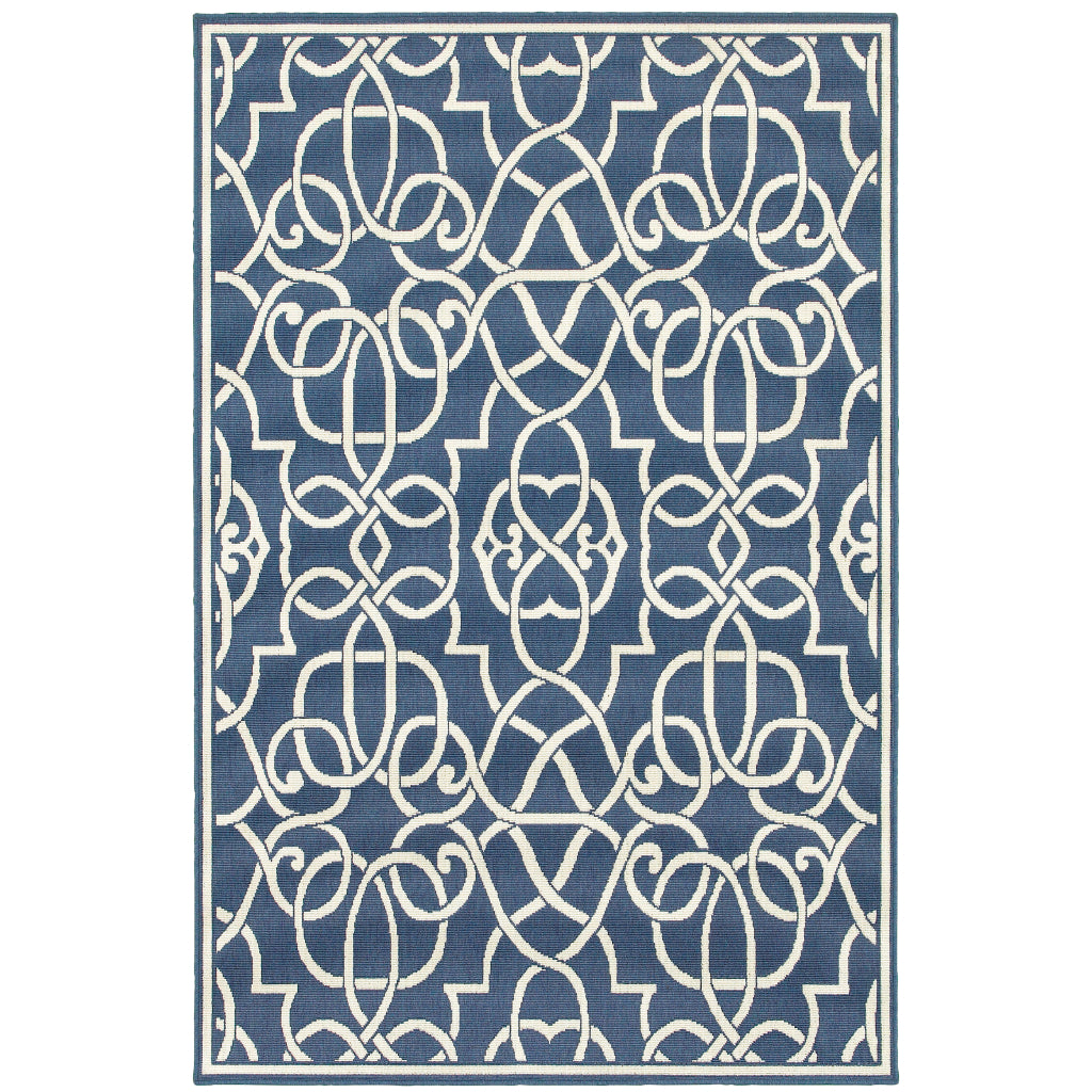 Oriental Weavers Meridian 2205B Navy/Ivory Rectangle Indoor / Outdoor Area Rug - Trendy Stain Resistant Machine Made Patio Rug with Trellis Pattern-