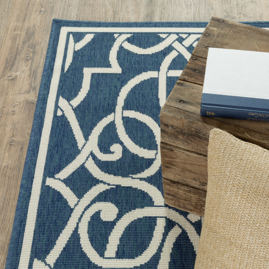 Oriental Weavers Meridian 2205B Navy/Ivory Rectangle Indoor / Outdoor Runner - Trendy Stain Resistant Machine Made Entryway & Hallway Runner with Trellis Pattern-