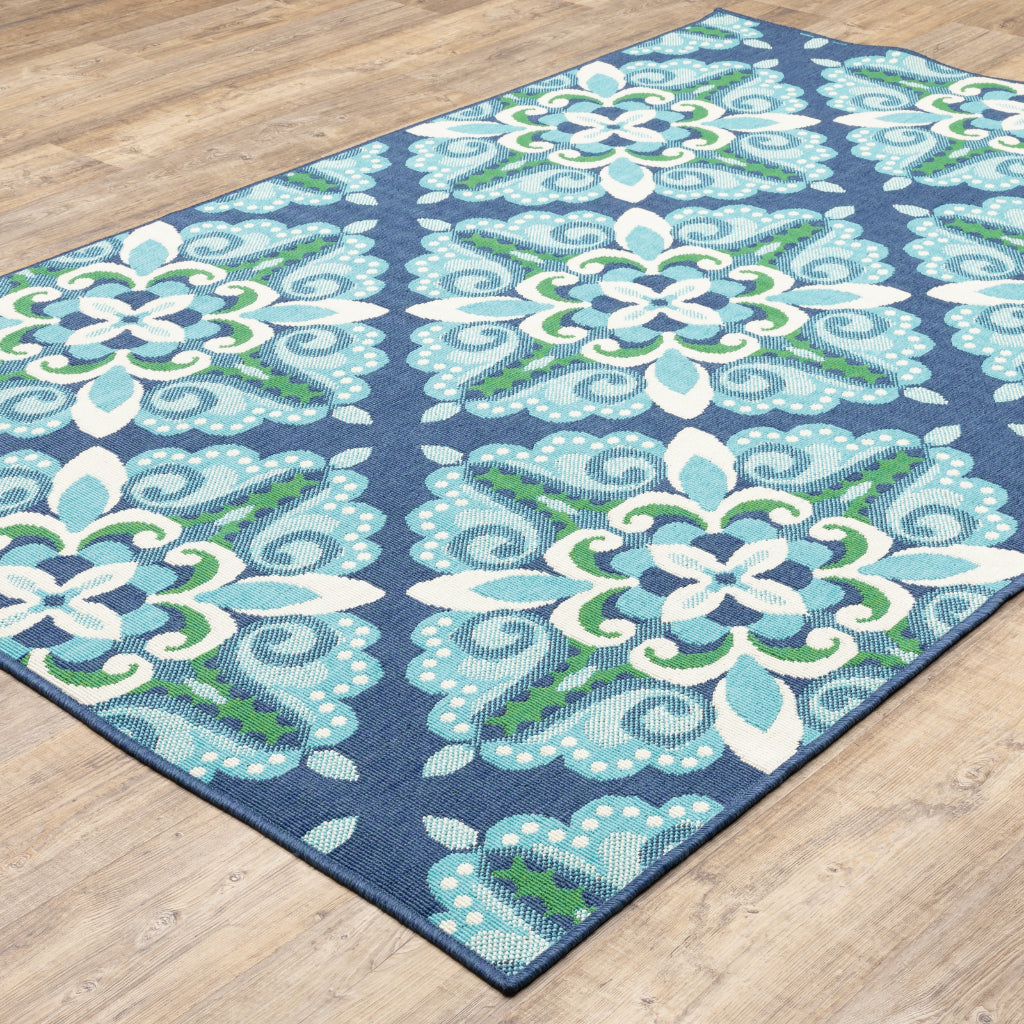 Oriental Weavers Meridian 2206B Blue/Green Rectangle Indoor / Outdoor Area Rug - Trendy Stain Resistant Machine Made Patio Rug with Medallion Pattern-