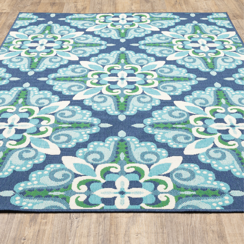 Oriental Weavers Meridian 2206B Blue/Green Rectangle Indoor / Outdoor Area Rug - Trendy Stain Resistant Machine Made Patio Rug with Medallion Pattern-
