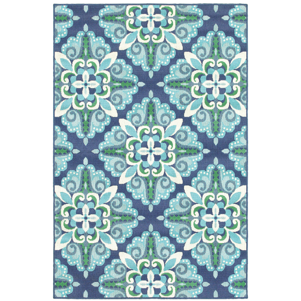 Oriental Weavers Meridian 2206B Blue/Green Rectangle Indoor / Outdoor Area Rug - Trendy Stain Resistant Machine Made Patio Rug with Medallion Pattern-