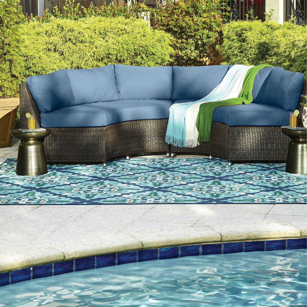 Oriental Weavers Meridian 2206B Blue/Green Rectangle Indoor / Outdoor Area Rug - Trendy Stain Resistant Machine Made Patio Rug with Medallion Pattern-