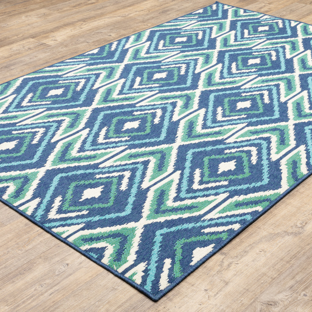 Oriental Weavers Meridian 2209B Navy/Green Rectangle Indoor / Outdoor Area Rug - Trendy Stain Resistant Machine Made Patio Rug with Geometric Pattern-